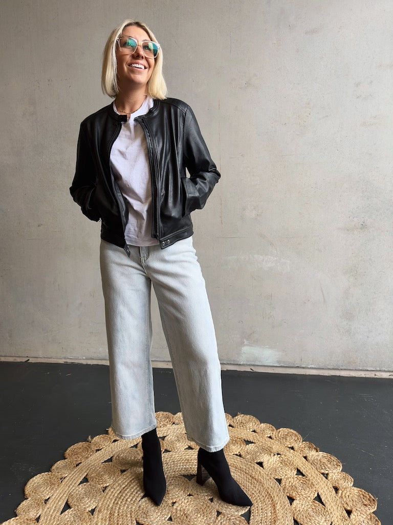 Vegan Leather Moto Jacket - Black