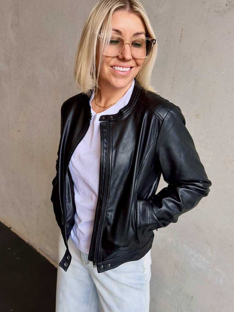 Vegan Leather Moto Jacket - Black
