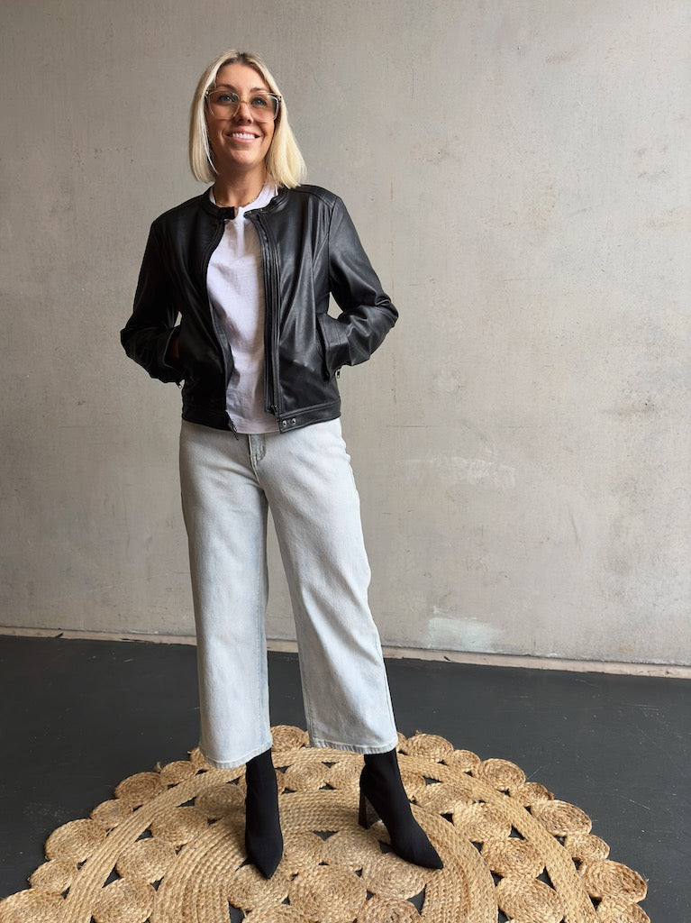 Vegan Leather Moto Jacket - Black