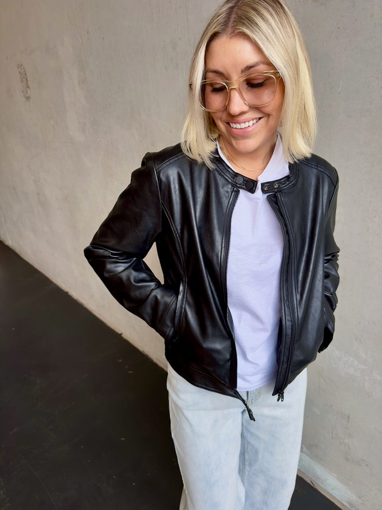 Vegan Leather Moto Jacket - Black