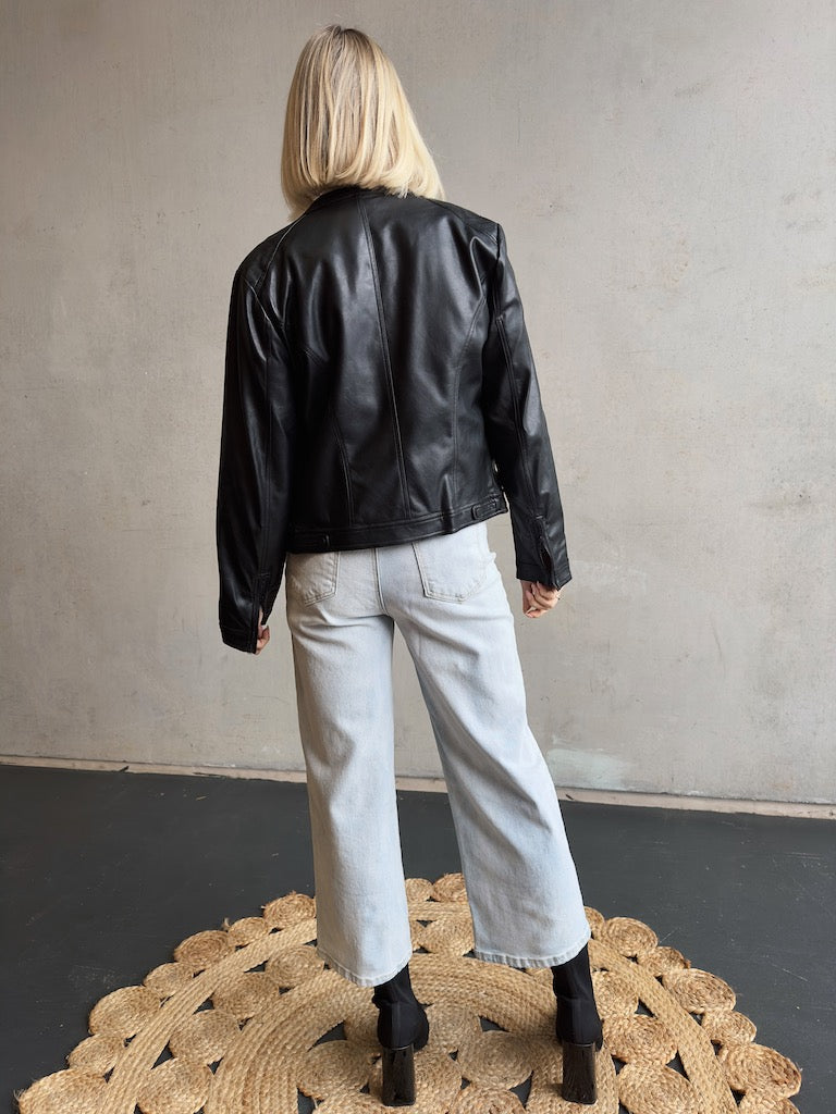 Vegan Leather Moto Jacket - Black