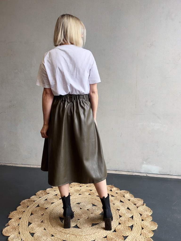 Vegan Leather Skirt- Olive