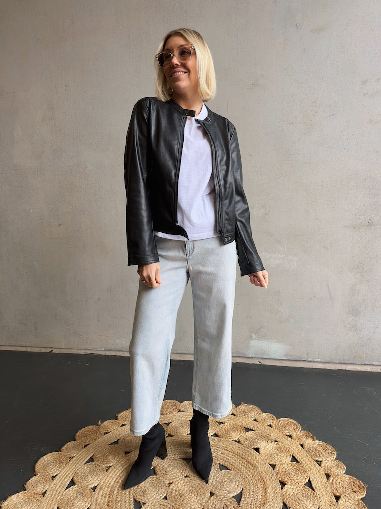 Vegan Leather Moto Jacket - Black