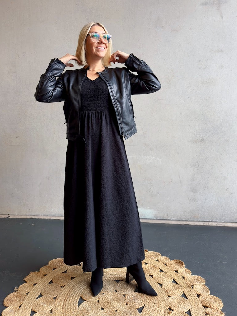 Vegan Leather Moto Jacket - Black