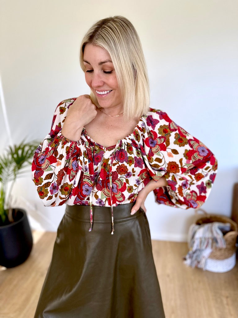 Louise Top - Red Floral