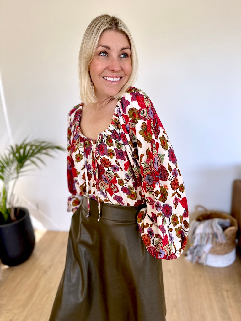 Louise Top - Red Floral