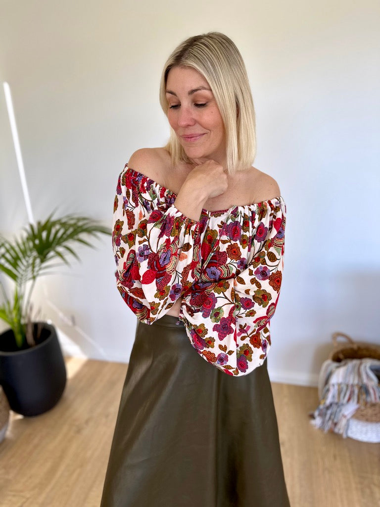 Louise Top - Red Floral