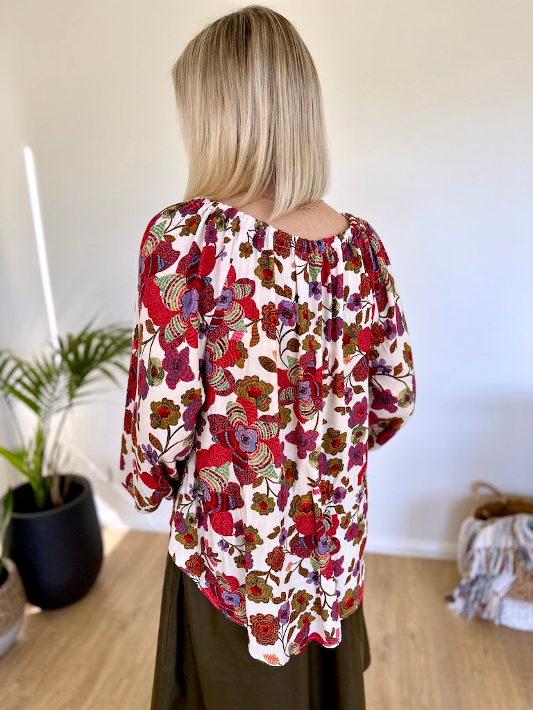 Louise Top - Red Floral