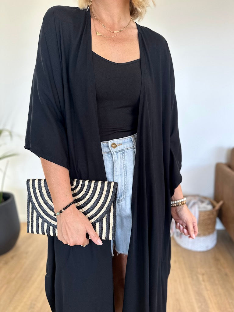 Palm Straw Clutch - Black Stripe