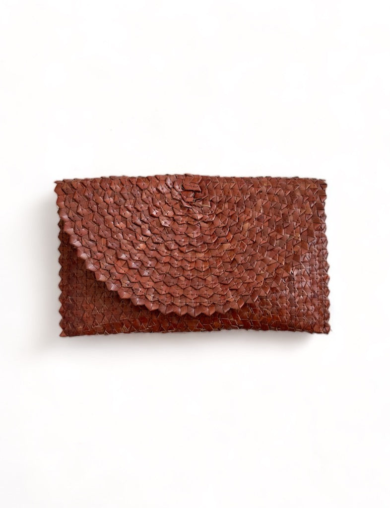 Palm Straw Clutch - Cognac