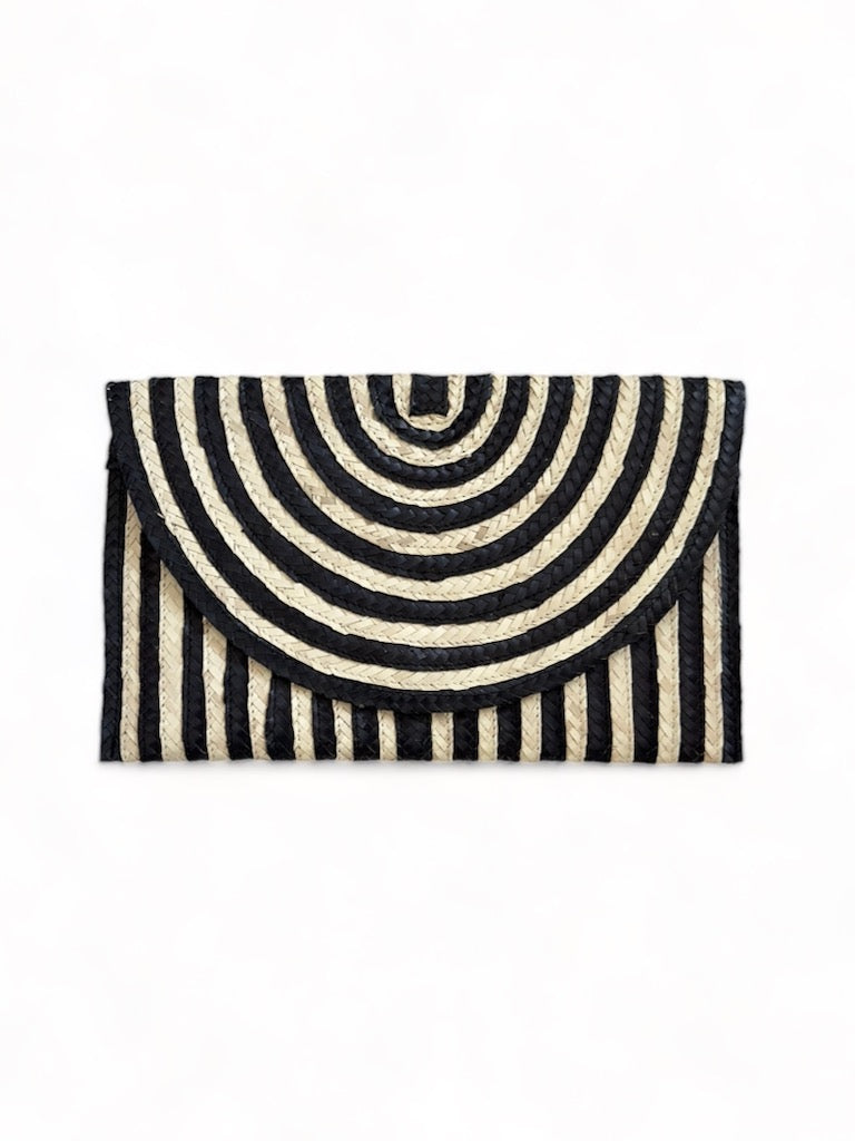 Palm Straw Clutch - Black Stripe