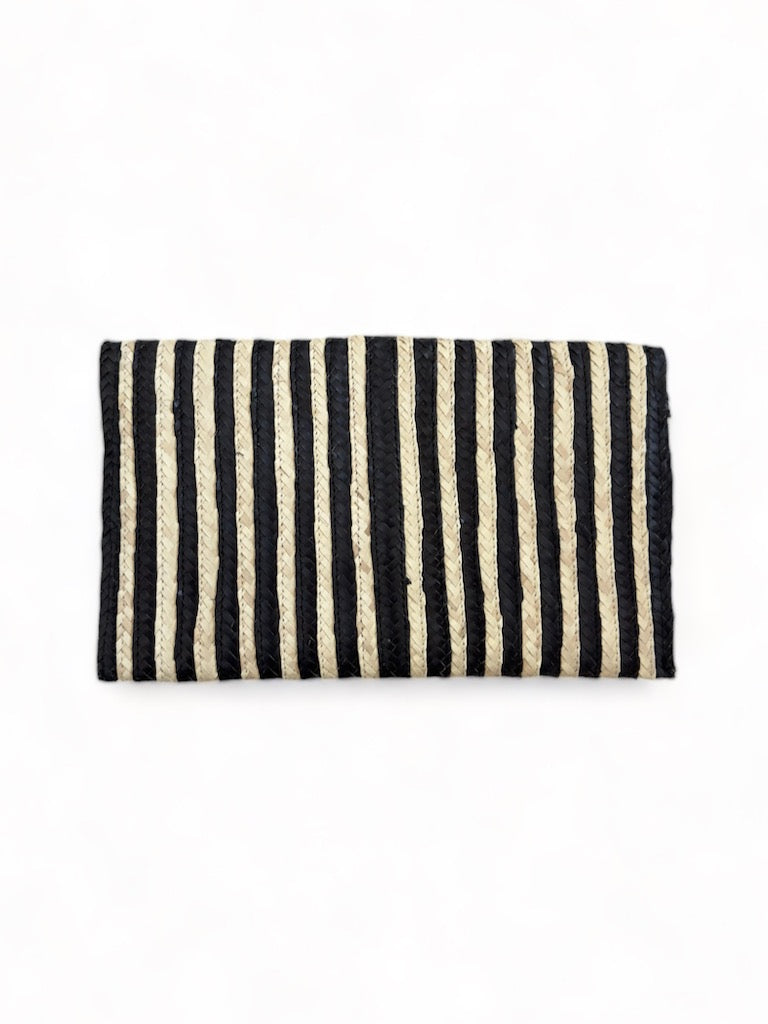 Palm Straw Clutch - Black Stripe