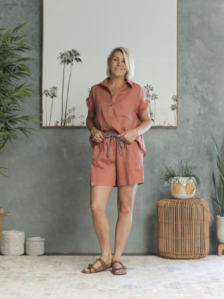 Riya Linen Short - Desert Rose