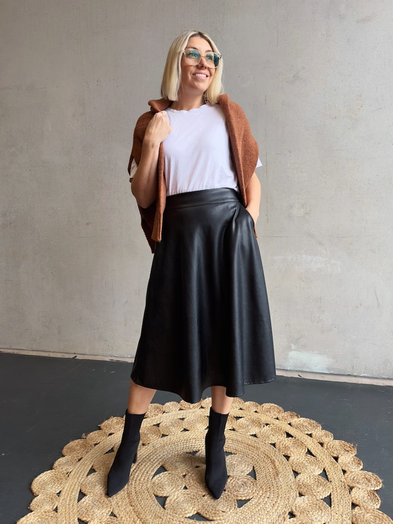 Vegan Leather Skirt- Black