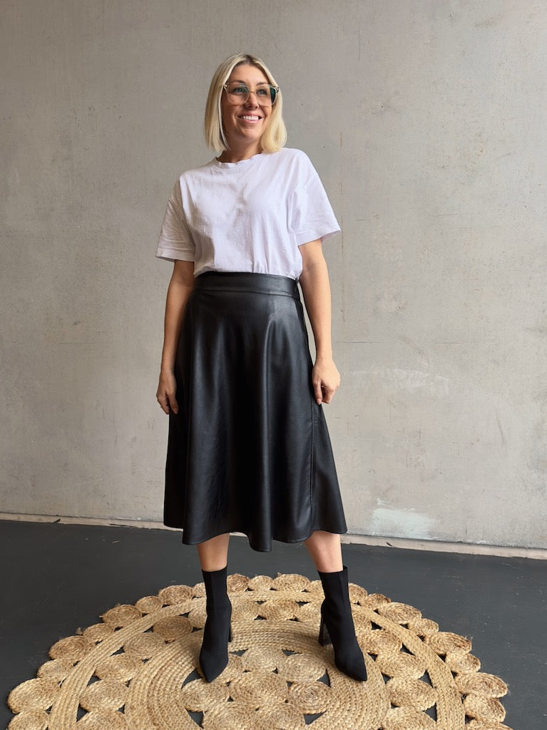 Vegan Leather Skirt- Black