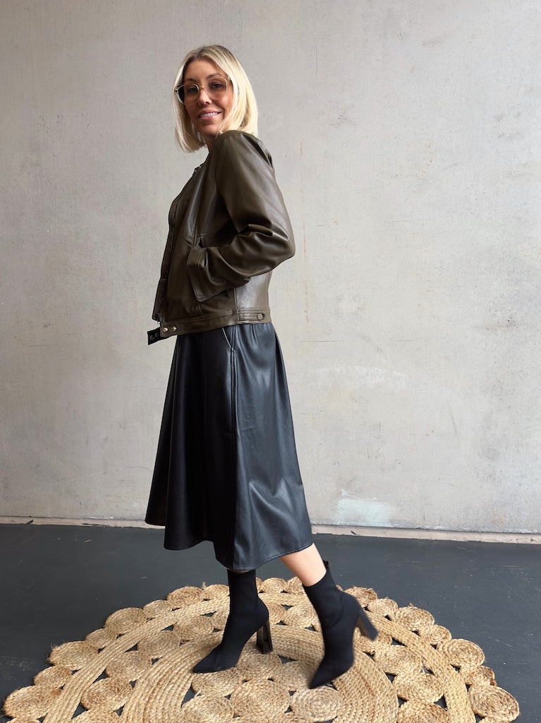 Vegan Leather Moto Jacket - Olive