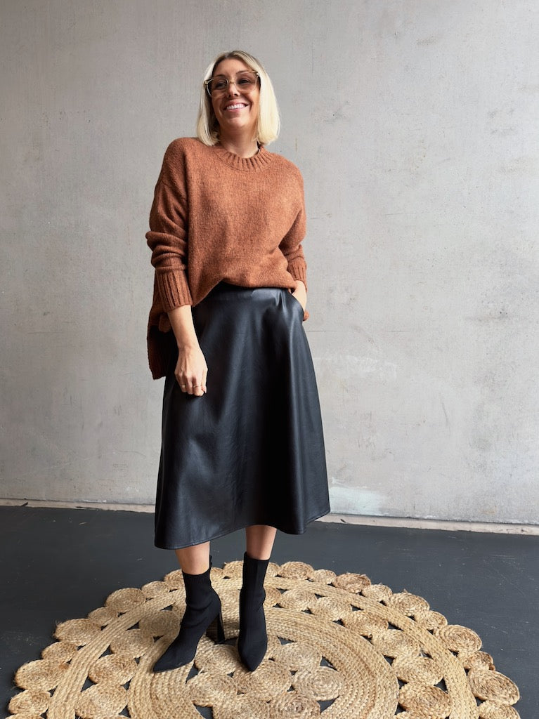 Vegan Leather Skirt- Black