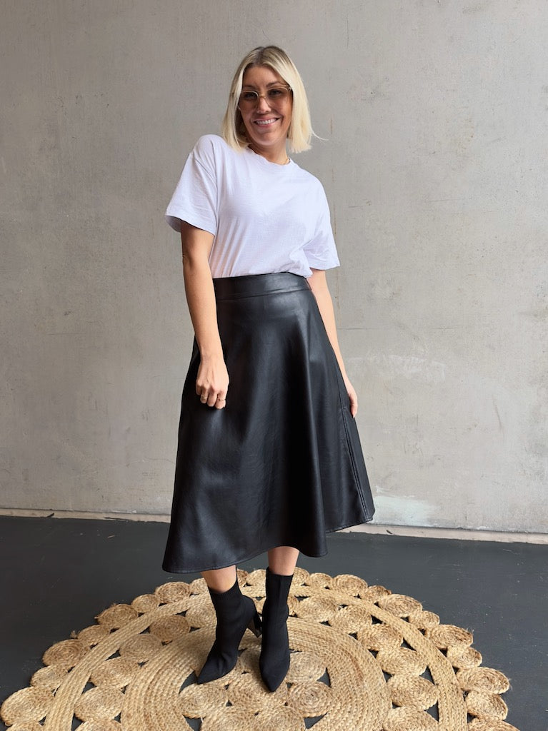 Vegan Leather Skirt- Black