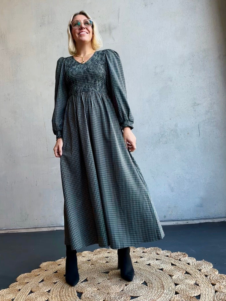 Joelle Dress - Olive Gingham