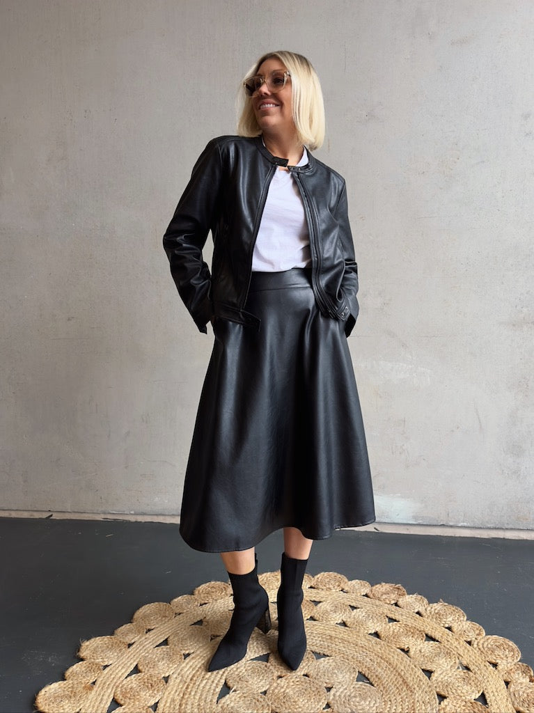 Vegan Leather Skirt- Black